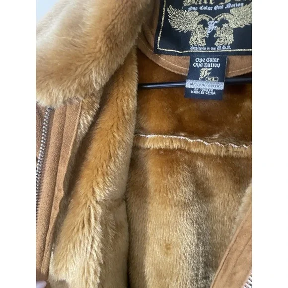 Bare Fox Brown Faux Suede Faux Fur Collar Men XL Lined Coat Size Barn Coat Y2K